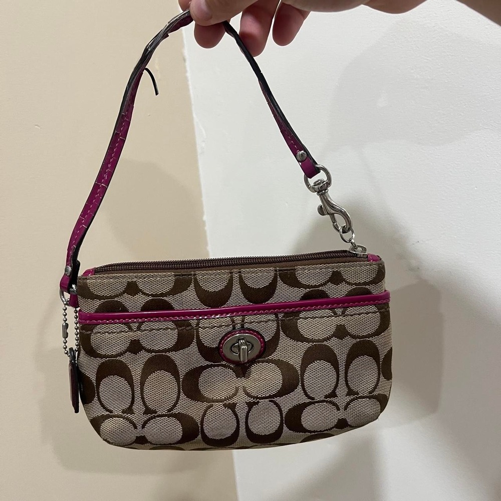 Y2K 2000s Coach Signature Cs Monogram Pink Stripe Pouchette Mini Bag / Wristlet